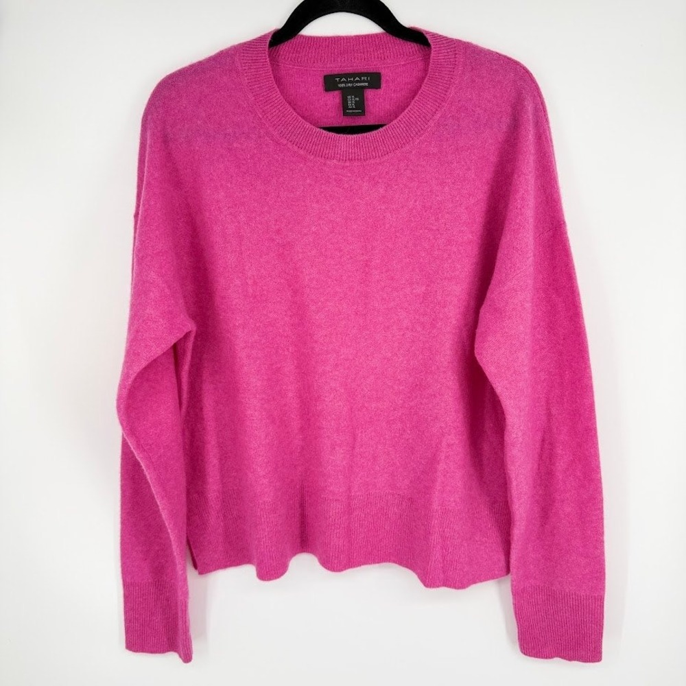 Tahari 2-Ply Cashmere Sweater XL Pink Crewneck Coquette Cozy Soft Girl Luxury